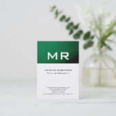 Carte de visite blanc rayé vert Monogramme moderne (Debout devant)