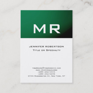 Carte de visite blanc rayé vert Monogramme moderne