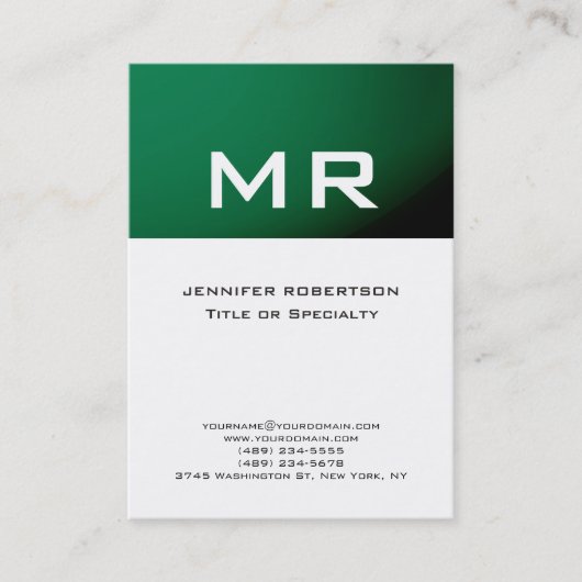 Carte de visite blanc rayé vert Monogramme moderne (Devant)