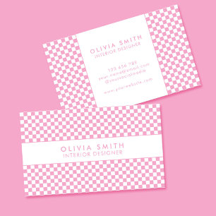 Carte De Visite Blanc rose À damiers moderne