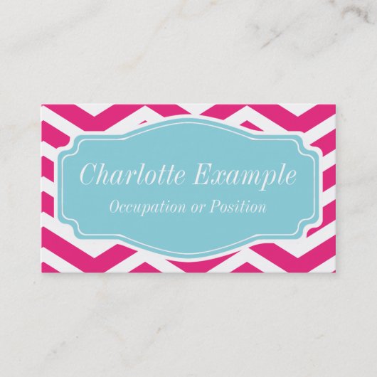 Carte De Visite Blanc rose bleu Chevron personnel (Devant)