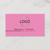 Carte De Visite Blanc rose clair avec logo et photo professionnel (Devant)