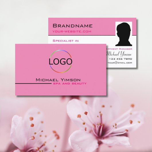 Carte De Visite Blanc rose clair avec logo et photo professionnel