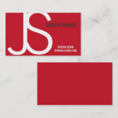 Carte de visite blanc rouge de monogramme moderne (Devant / Derrière)