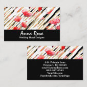 Carte De Visite Blanc rouge floral *~*Chic d'aluminium de parties (Devant / Derrière)