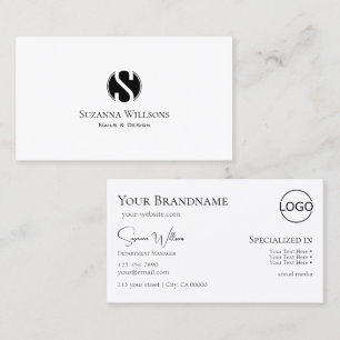 Carte De Visite Blanc simple avec Monogramme et Logo Classic