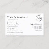 Carte De Visite Blanc simple avec Monogramme et Logo Classic (Dos)