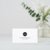 Carte De Visite Blanc simple avec point noir et logo chic (Debout devant)