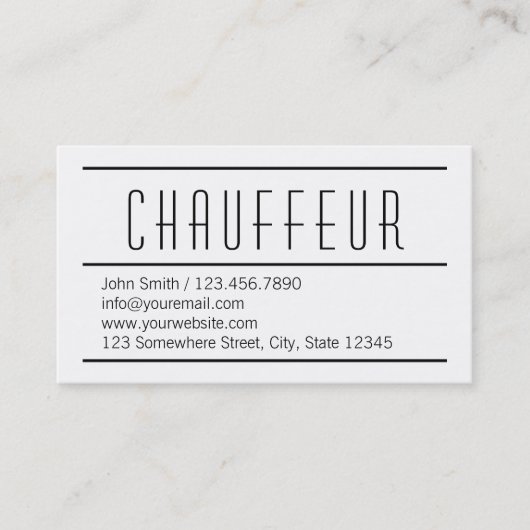 Carte de visite blanc simple moderne de chauffeur (Devant)