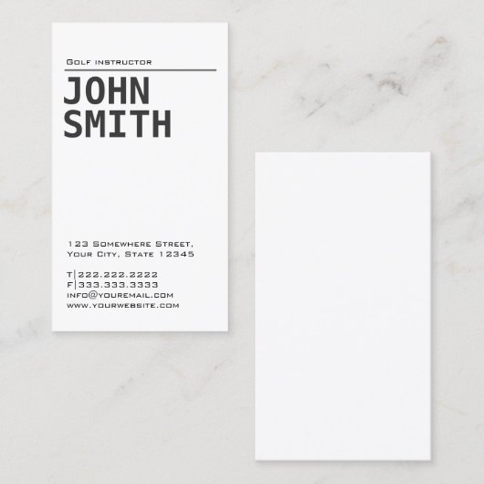 Carte de visite blanc simple simple de golf (Devant / Derrière)
