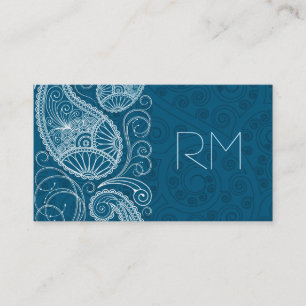 Carte De Visite Blanc sur Blue Retro Paisley Motif Design