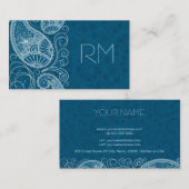 Carte De Visite Blanc sur Blue Retro Paisley Motif Design (Devant / Derrière)