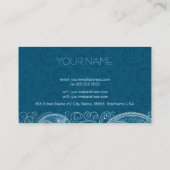Carte De Visite Blanc sur Blue Retro Paisley Motif Design (Dos)
