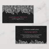 Carte De Visite Blanc Sur La Dentelle De Paisley Florale Noire (Devant / Derrière)