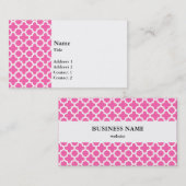Carte De Visite Blanc sur Motif Quatrefoil rose chaud (Devant / Derrière)
