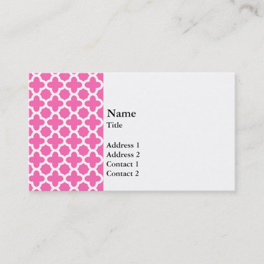 Carte De Visite Blanc sur Motif Quatrefoil rose chaud (Devant)