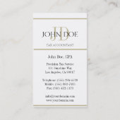 Carte De Visite Blanc/Tan du monogramme 1040 de comptable d'impôts (Dos)
