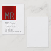 Carte de visite blanc tendance gris rouge Monogram (Devant / Derrière)