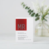 Carte de visite blanc tendance gris rouge Monogram (Debout devant)