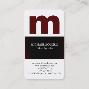 Carte De Visite Blanc tendance moderne monogramme rouge foncé