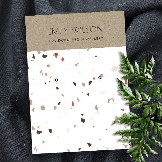 CARTE DE VISITE BLANC TERRAZZO TEXTURE KRAFT EARRING AFFICHER LOGO
