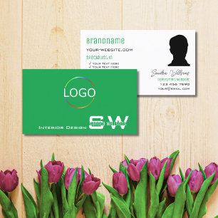 Carte De Visite Blanc vert laiton avec logo et photo