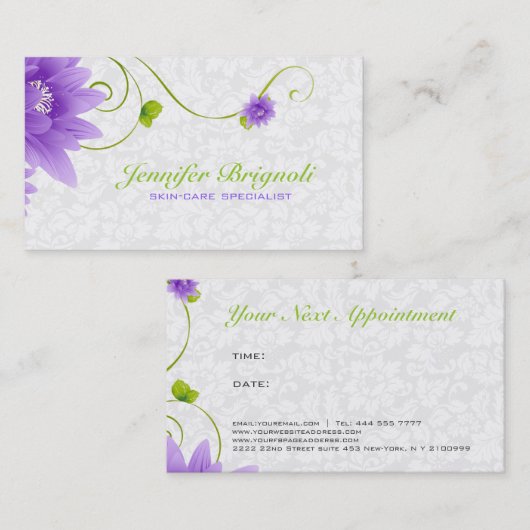 Carte De Visite Blanc Violet Et Vert (Devant / Derrière)