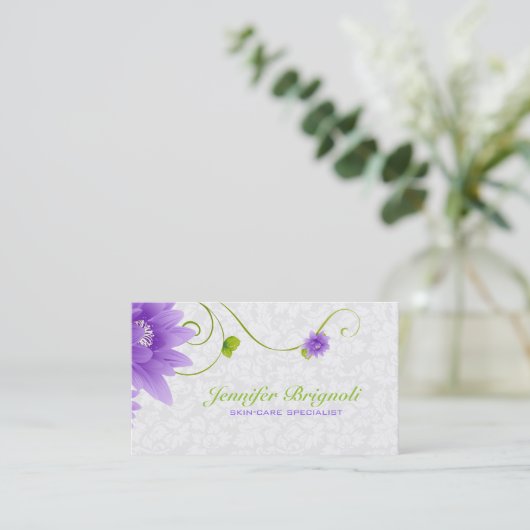 Carte De Visite Blanc Violet Et Vert (Debout devant)