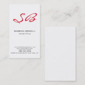 Carte de visite blanche à monogramme rouge unique (Devant / Derrière)