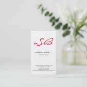 Carte de visite blanche à monogramme rouge unique (Debout devant)