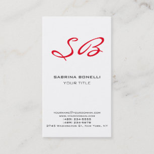 Carte de visite blanche à monogramme rouge unique