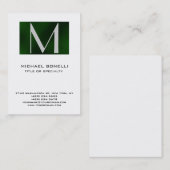 Carte de visite blanche à rayure verte monogramme (Devant / Derrière)