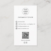 Carte de visite blanche avec code QR de photo de l (Dos)