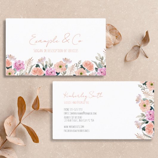Carte de visite blanche, classique orange rose flo