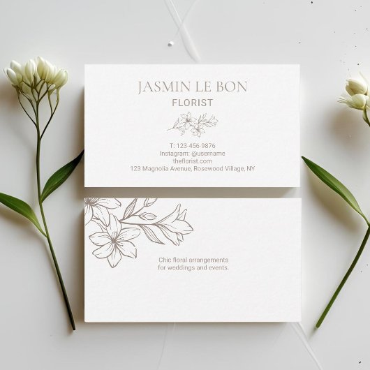 Carte De Visite BLANCHE | Fleur minimaliste chic