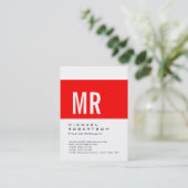 Carte de visite blanche monogramme rayée rouge pot (Debout devant)