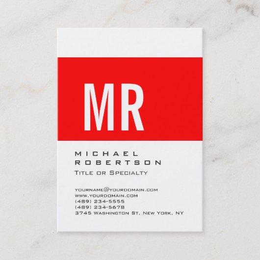 Carte de visite blanche monogramme rayée rouge pot (Devant)