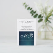 Carte de visite blanche monogramme script bleu gra (Debout devant)