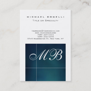 Carte de visite blanche monogramme script bleu gra