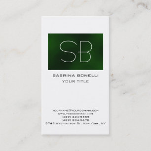 Carte de visite blanche monogramme verte moderne u