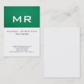 Carte de visite blanche rayée verte monogramme mod (Devant / Derrière)