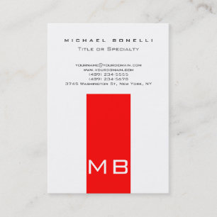 Carte de visite blanche rouge monogramme tendance