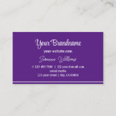 Carte De Visite Blancs chic violet avec logo professionnel (Dos)
