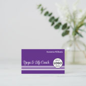 Carte De Visite Blancs chic violet avec logo professionnel (Debout devant)