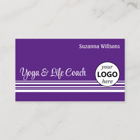 Carte De Visite Blancs chic violet avec logo professionnel (Devant)