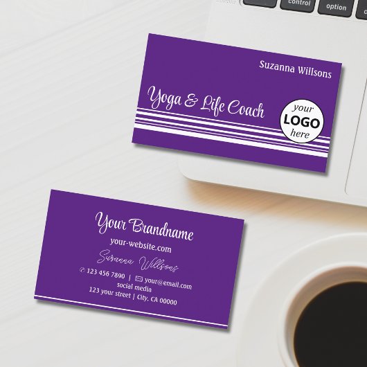 Carte De Visite Blancs chic violet avec logo professionnel