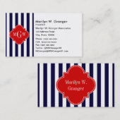 Carte De Visite Blancs de la Marine Rouge Quatrefoil 3 Monogramme (Devant / Derrière)