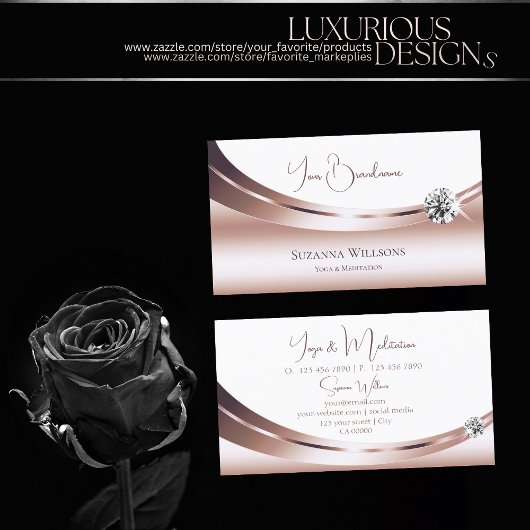 Carte De Visite Blancs d'or Rose avec diamant étincelant