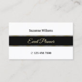 Carte De Visite Blancs élégants noir et or avec photo (Devant)