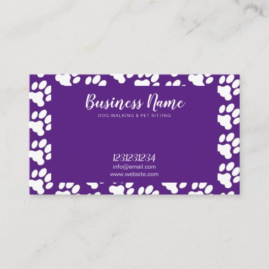 Carte De Visite Blancs mignons et violets Empreinte de patte Motif (Devant)